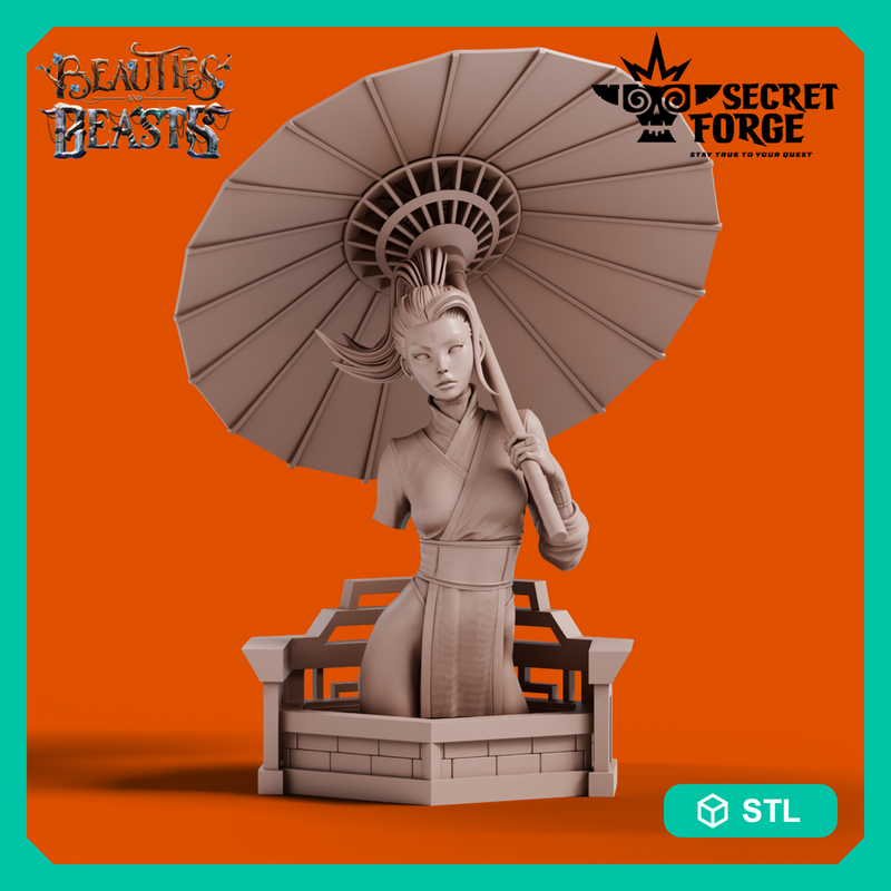Luna Bust - Beauties & Beasts: Raised by Dragons, Kunoichi Assassin, Female Ninja Warrior with Parasol and Katana