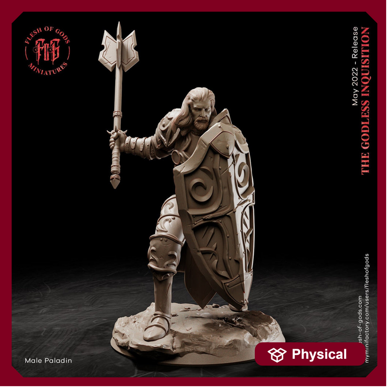 Paladin Cleric with Mace and Shield in Heavy Armor Miniature | D n D 28mm, 32mm,54mm, 75mm, 100mm Scales | Pathfinder |Unpainted Figure - Only-Games