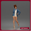 Elegant Woman Posing Confidently in Chic Jacket and Dress Outfit
