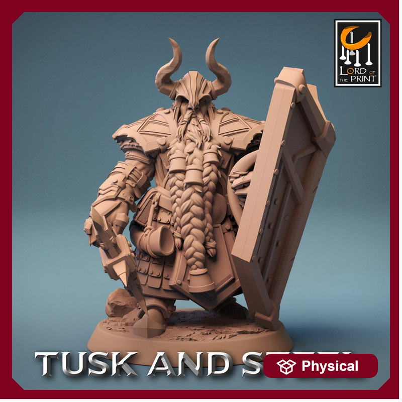 Dwarf Fighter Paladin Axe & Shield Unpainted Model | 28mm, 32mm,54mm,75mm,100mm Scales | Dungeons and Dragons Pathfinder Lord of The Print - Only-Games
