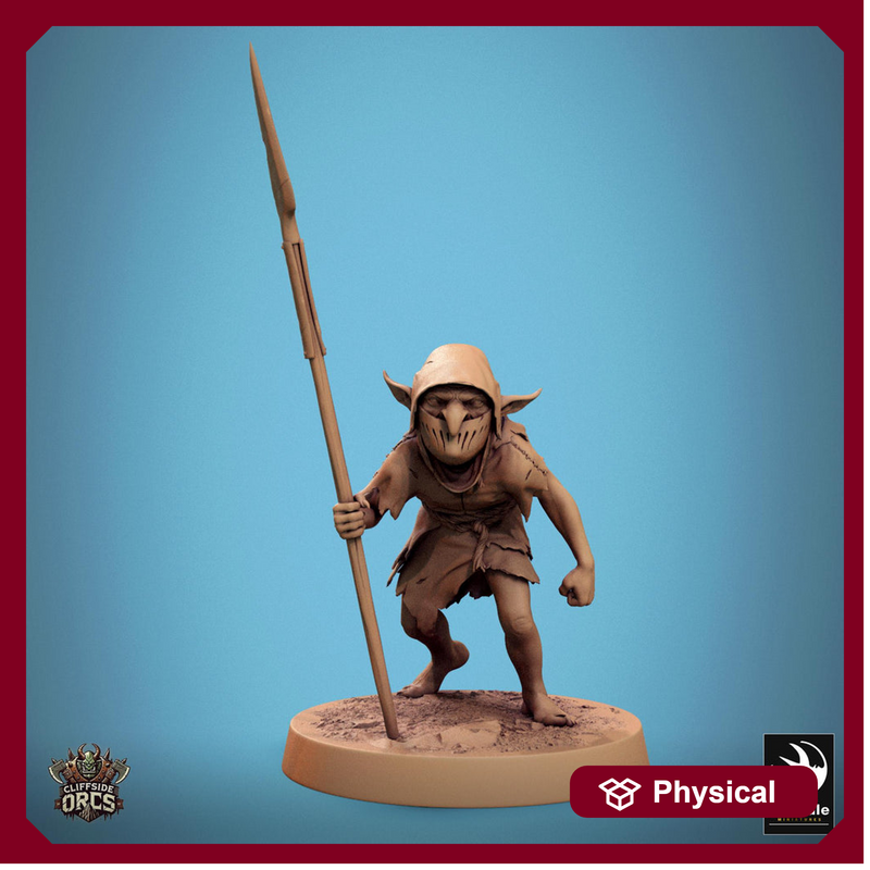 Goblin with Spear Fighter | D&D 5e UNPAINTED | 28mm, 32mm,54mm,75mm, 100mm scale| Pathfinder | Figure for Painting| Rescale Miniatures - Only-Games