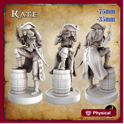 Kate Female Pirate Gunslinger Swashbuckler Fighter Sexy Pinup  | 28mm, 32mm, 75mm Scale | Dungeons and Dragons 5e Miniatures | DnD Mini | - Only-Games