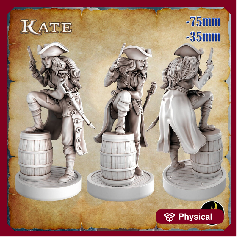 Kate Female Pirate Gunslinger Swashbuckler Fighter Sexy Pinup  | 28mm, 32mm, 75mm Scale | Dungeons and Dragons 5e Miniatures | DnD Mini | - Only-Games