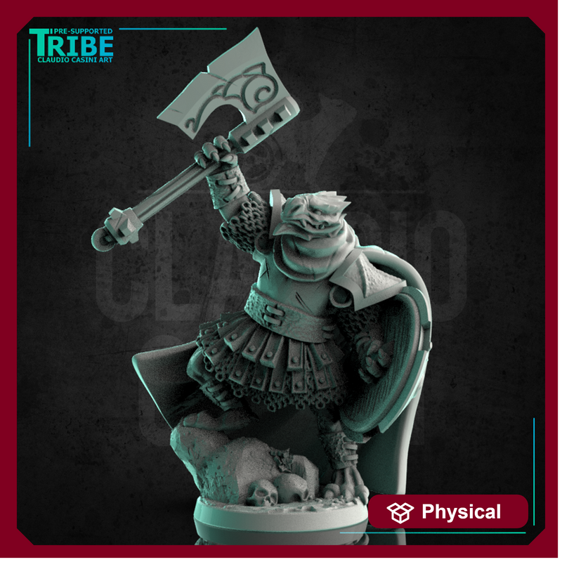 (0226) Male dragon warrior with great axe, shield and armor