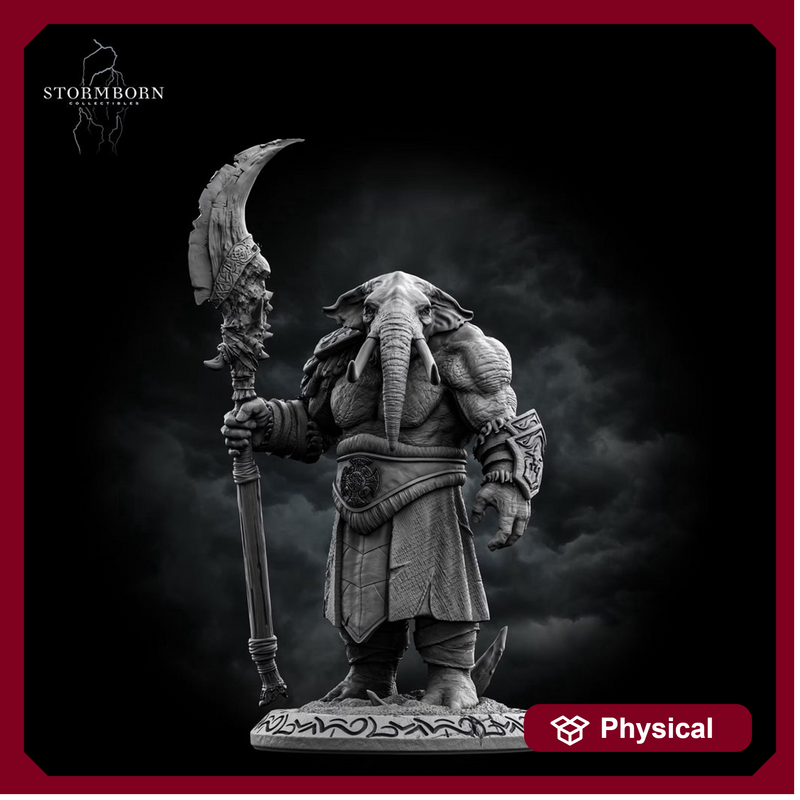 Elephantfolk Warrior Miniature | Polearm Fighter Tribal Guardian | UNPAINTED Resin DnD Pathfinder - Only-Games