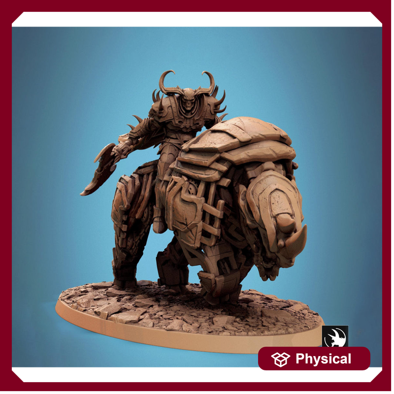 Daemon on Armored Muscular Beast Battle Axe, Demon Devil Cavalry | Dungeons and Dragons 5e  | 28mm,32mm,54mm,75mm Scale | Pathfinder - Only-Games