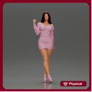 Elegant fashion model in pink mini dress and heels posing
