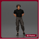 Man with messy hair wearing black shirt and cargo pants