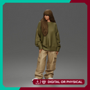 Girl Standing In Oversized Sweatshirt Cargo Pants And Sneakers