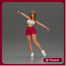 Dynamic woman striking a joyful pose in sporty red outfit