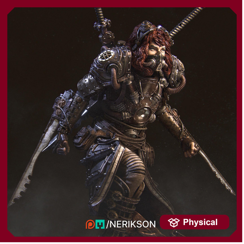 Human Female Steampunk Samurai also w/ Mask PC/ NPC DnD, Unpainted | 28mm,32mm,54mm,75mm,100mm,140mm |Dungeons & Dragons Pathfinder|NERIKSON - Only-Games
