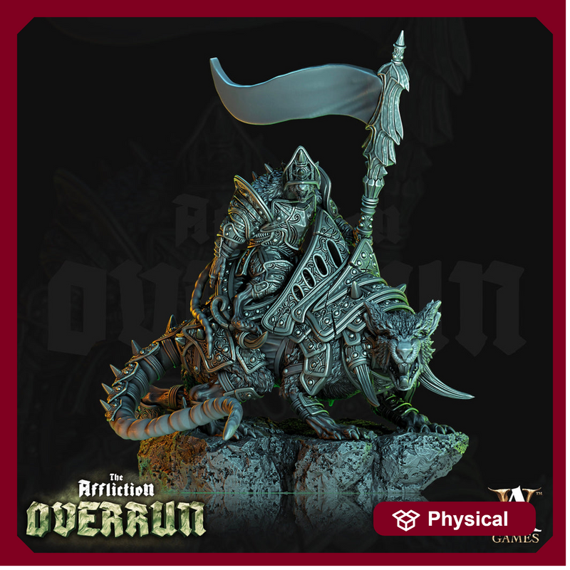 Wererat With Banner mounted on Dire Rat | Resin Miniature | Dungeons and Dragons | 28mm,32mm Scales | Pathfinder Ratfolk | D&D 5e | - Only-Games
