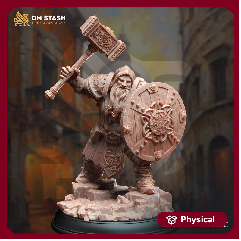 Dwarf  Cleric Fighter w/ Hammer & Shield Miniature | 28mm, 32mm,54mm,75mm, 100mm Scales | DnD 5e Pathfinder | DM Stash - Only-Games
