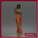 Confident woman flaunts cold shoulder crop turtleneck wide leg trousers