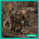 Skrappghul and Skrapp Grott Token–Sci-Fi Orc Warlord Miniature | Scrap-Tech Tabletop Commander | Original Wargaming Model 80mm base