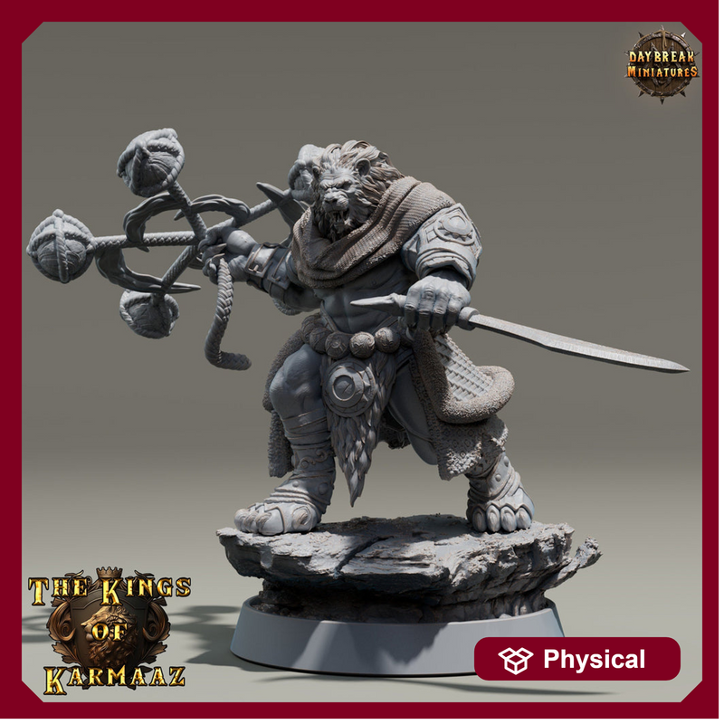Leonin LionFolk Fighter Barbarian | 28mm, 32mm, 54mm, 75mm Scales,100mm Tall | Dungeons and Dragons D&D 5e | Pathfinder| Daybreak Miniatures - Only-Games