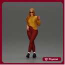Confident Style in Yellow and Red, Holding a Drink with sunglasses