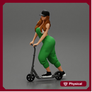 2 Sexy Woman Riding Electric Scooter At Parking Wearing overalls suit and cap