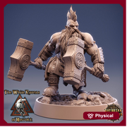 Dwarf Fighter two Hammers Fighting Style | D & D| 28mm,32mm,54mm, 75mm, 100mm Scale | Pathfinder Mini for Painting | Daybreak Miniatures - Only-Games