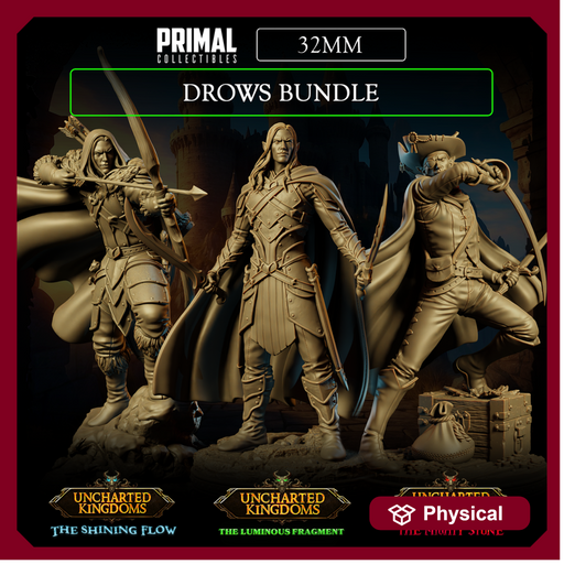 3 miniatures - 32mm - Classic Drows Bundle - Uncharted Kingdom - Only-Games