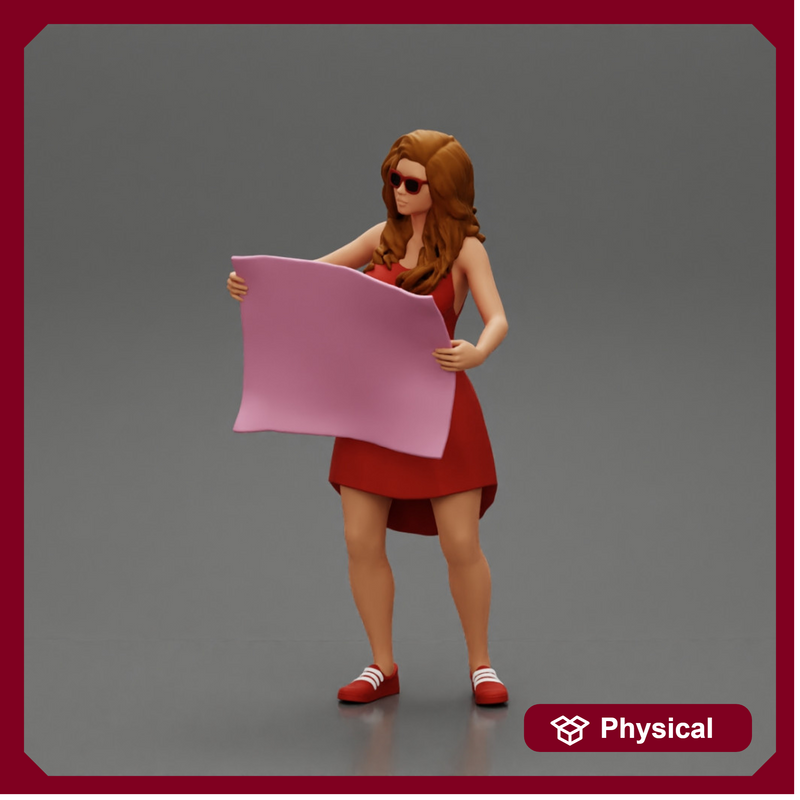 travel woman in dress with sun glasses holding a map and looking to the map