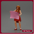 travel woman in dress with sun glasses holding a map and looking to the map