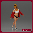 Girl lets her red jacket slip embracing freedom rhythm grace and herself fully