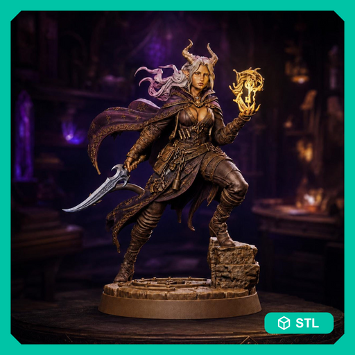Tiefling Rogue STL, Belyra Arcane Spellblade Assassin, PaintedOrNot Original Digital Mini for DnD 5E - Only-Games