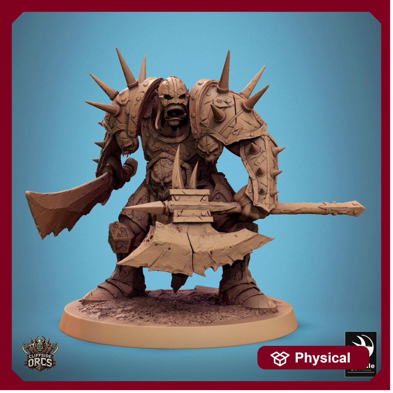 Orc Fighter Barbarian Battle Axe Sword, Half-Orc | Unpainted 28mm,32mm,54mm,75mm,100mm Scales | Megaboss | Dungeons & Dragons 5e |Pathfinder - Only-Games