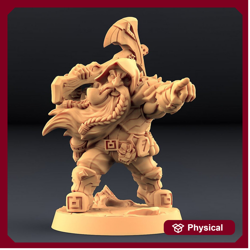 Dwarf Fighter Gunslinger Artificer with Axe-gun | Dungeons and Dragons | 28mm,32mm Scales | 54mm, 75mm TALL | Pathfinder | Artisan Guild - Only-Games