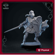 Human Paladin Fighter Sword & Shield | Miniature | 28mm, 32mm, 54mm,75mm, 100mm Scales | Pathfinder Figure | DnD | Figurine unpainted | - Only-Games