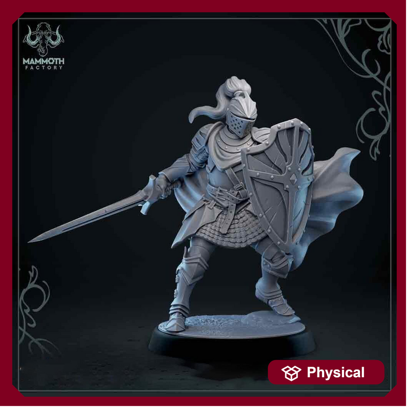 Human Paladin Fighter Sword & Shield | Miniature | 28mm, 32mm, 54mm,75mm, 100mm Scales | Pathfinder Figure | DnD | Figurine unpainted | - Only-Games