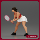 sexy tennis player in skirt holding her racket in a ready position
