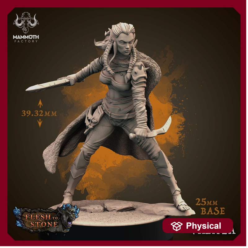 Human Female Fighter Rogue Assassin | 28mm, 32mm,54mm,75mm,100mm Scale Resin Miniature |Dungeons and Dragons | Valhya Mammoth Factory - Only-Games
