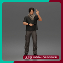 Man Standing With Handgun And Peace Sign In T-Shirt Scarf Cargo Pants And Boots