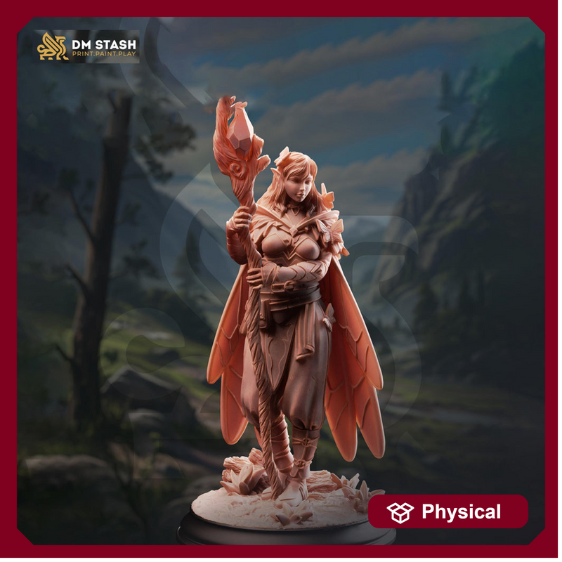 Female Fairy Druid Miniature | Winged Fey Elf Spellcaster | DnD Pathfinder UNPAINTED Resin - Only-Games
