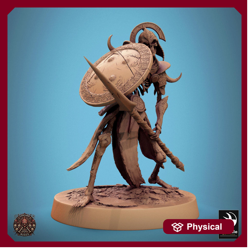 Skeleton Persian Warrior Spear and Shield | Undead Unpainted miniature DnD | 28mm, 32mm, 54mm, 75mm,100mm | Pathfinder | Rescale Miniatures - Only-Games