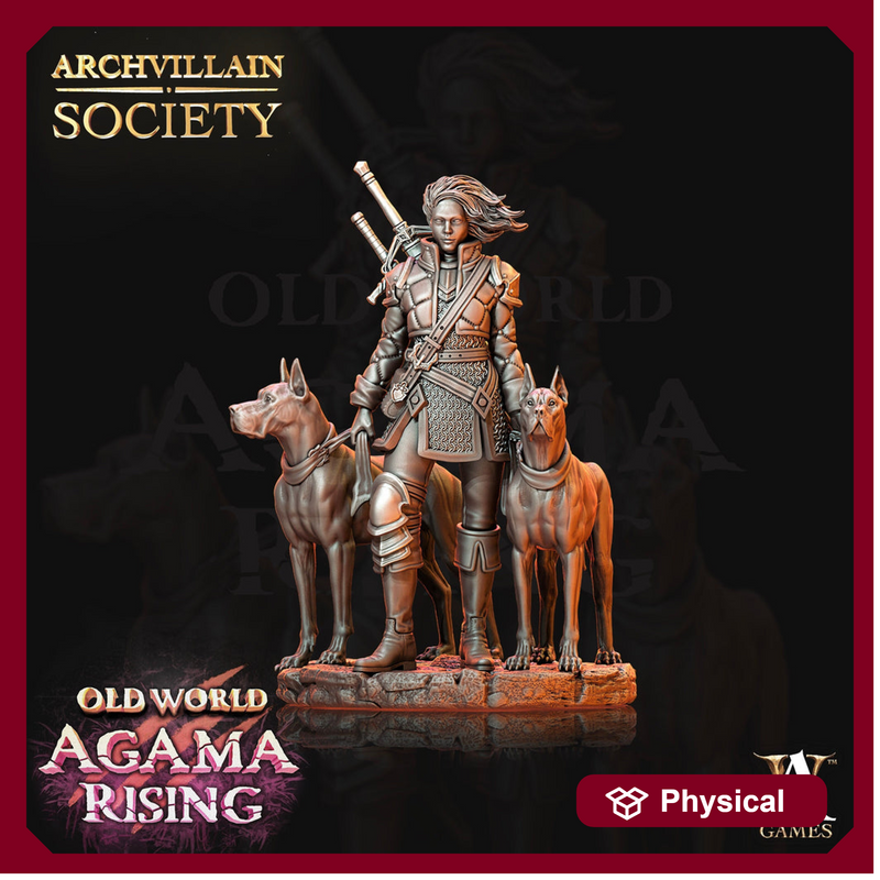 Human Female Ranger Beastmaster with two Hounds PC or NPC | 28mm, 32mm, 75mm Scales | Dungeons and Dragons | Pathfinder | - Only-Games