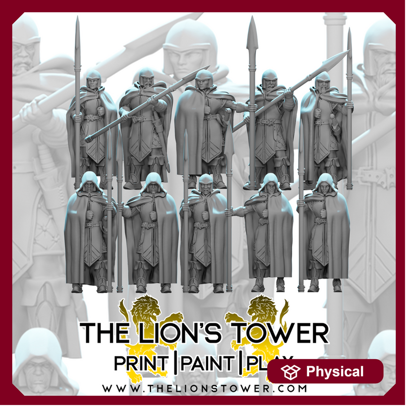 Cloaked Noble Guards - Set of 10 with spears (32mm scale)