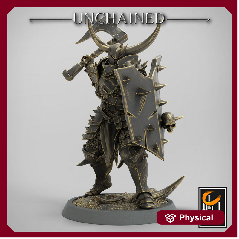 Fighter Axe and Shield, Oathbreaker Paladin, Unpainted Miniature | 28mm, 32mm,54mm 75mm,100mm Scales | Dungeons and Dragons | Pathfinder - Only-Games