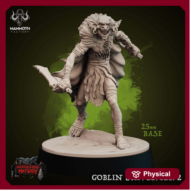 Goblin with Short Sword Scavenger  | Dungeons and Dragons | 28mm,32mm,54mm,75mm Scales | Pathfinder Mini for Painting | Mammoth Factory - Only-Games