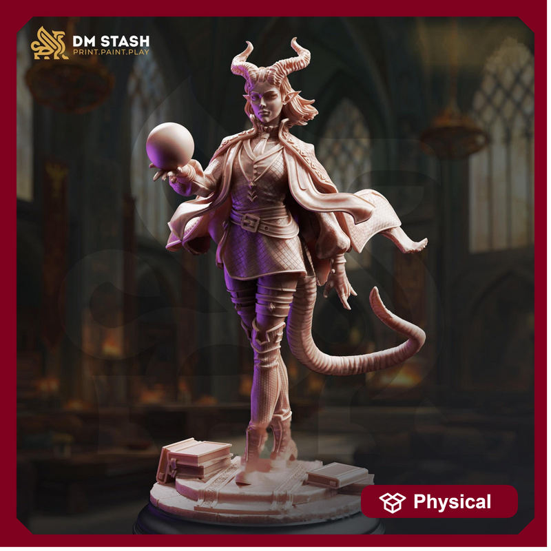 Tiefling Wizard Miniature | Female Sorceress Mage | UNPAINTED Resin DnD Pathfinder - Only-Games