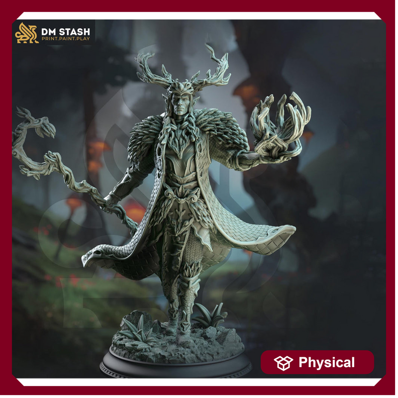 Druid Circle of the Land with Staff Unpainted Miniature | 28mm, 32mm,54mm,75mm, 100mm Scales | Dungeons and Dragons  5E | DM Stash - Only-Games