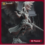Human Female Winged Paladin Cleric w/ Sword | Miniature | 28mm, 32mm, 54mm,75mm, 100mm Scales | Pathfinder Figure | DnD | Figurine unpainted - Only-Games