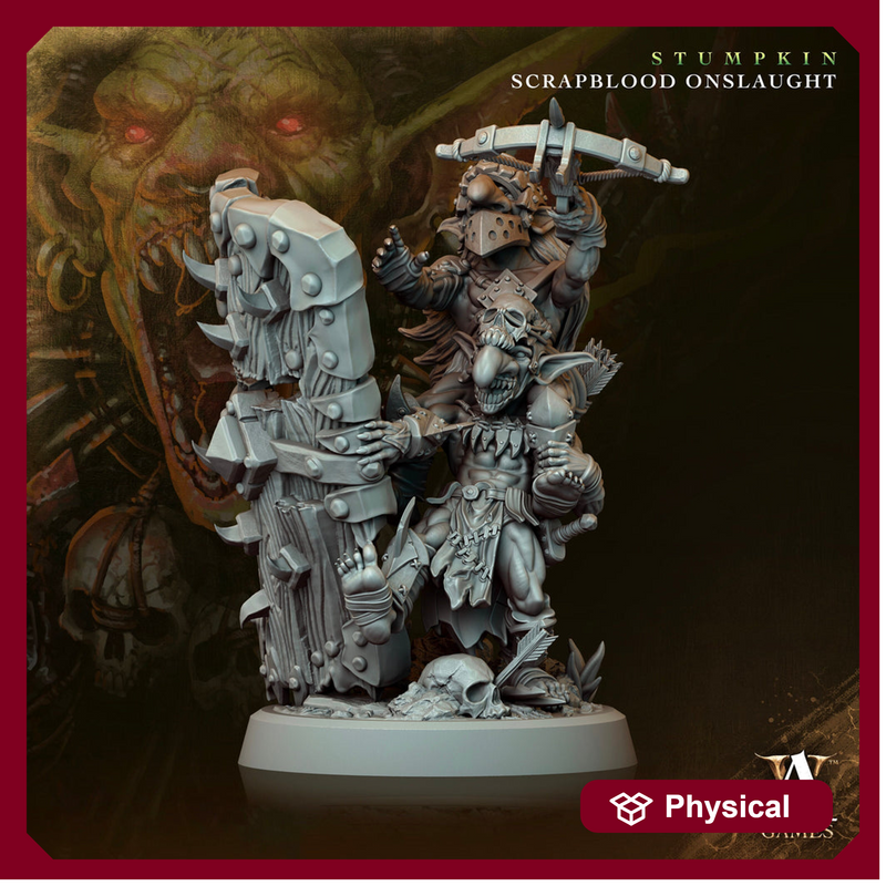 Goblin Pair with Tower Shield | Dungeons and Dragons | 28mm,32mm,54mm,75mm,100mm Scales | Pathfinder Mini for Painting | Archvillain Games - Only-Games