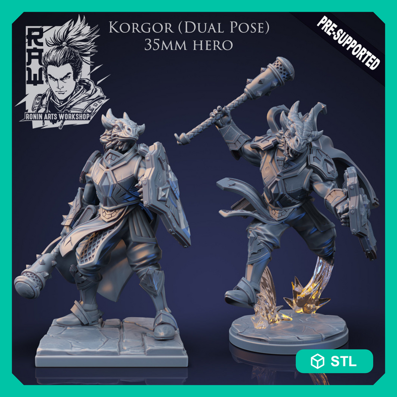 Korgor The Paladin - Idle and Action Pose - STL only