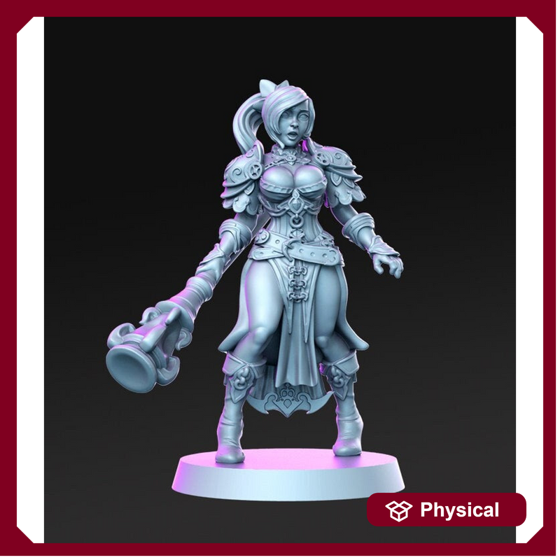 Pinup Sexy Female Fighter with Mace | 28mm Scale | 32mm Scale Miniature | 75mm Scale | - Minis - D&D -  Pathfinder - Unpainted mini - Only-Games