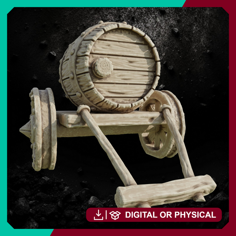 Wood Barrel on a Cart - Fantasy Market Terrain STL for DnD & Wargaming - Only-Games