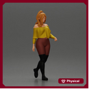 fashionable girl walking her dog, wearing a stylish shirt and long boots