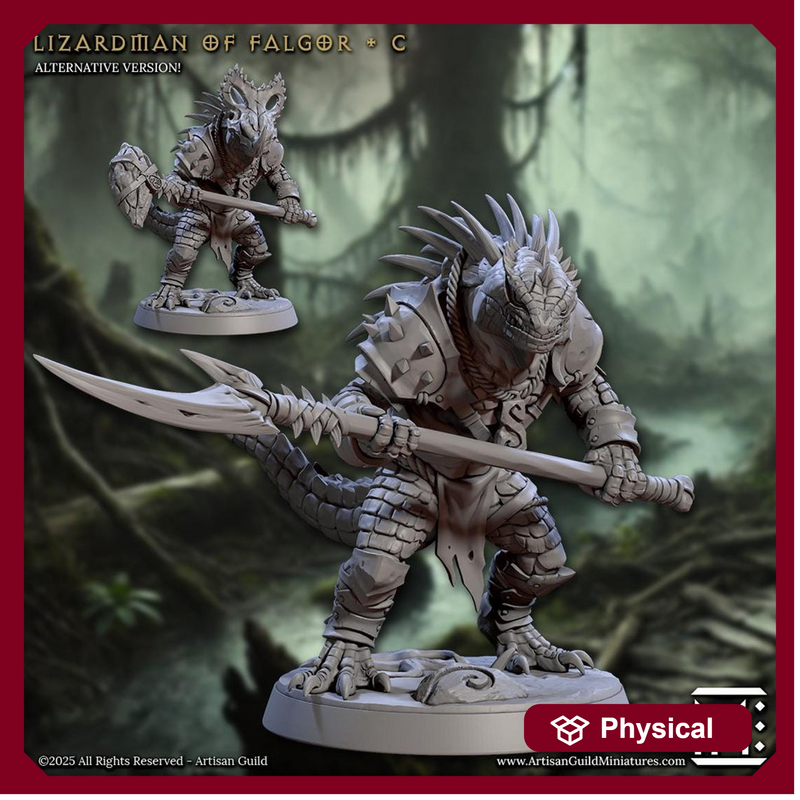 Lizardman Lizardfolk, Fighter, Ranger, Paladin PC NPC  | 28mm,32mm,54mm,75mm,100mm Scale Resin Miniature | Dungeons & Dragons |Artisan Guild - Only-Games